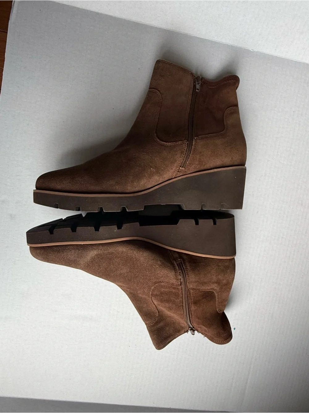 Vionic Ariana Brown Suede Wedge Ankle Boots Women’s 11 EU 42 Zip Comfort